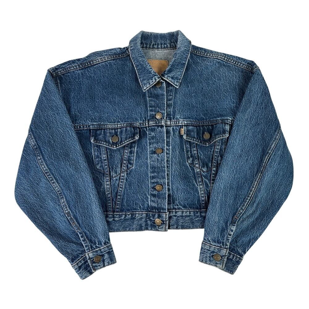 Vintage Levi's Orange Tab Cropped Medium Wash Denim Trucker Jacket Women's Sz L